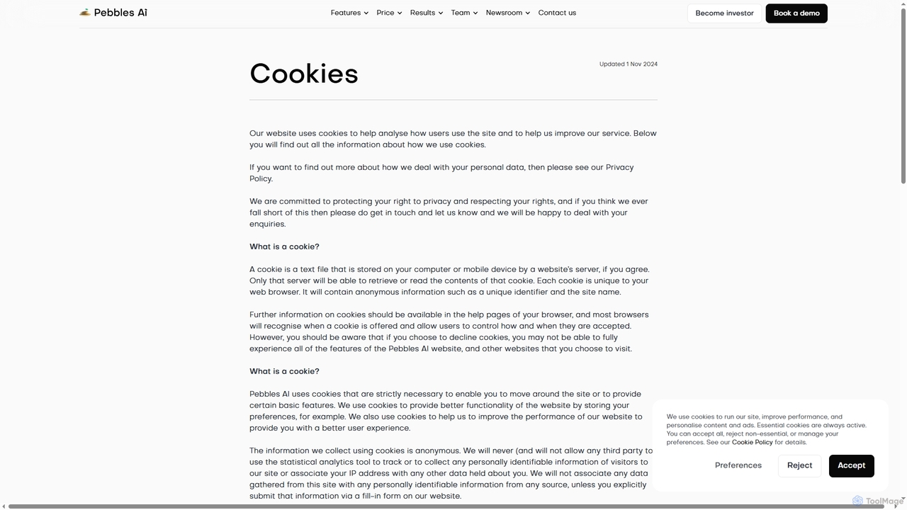 Cookies — Overview of Pebbles Ai Conditions for Pebbles