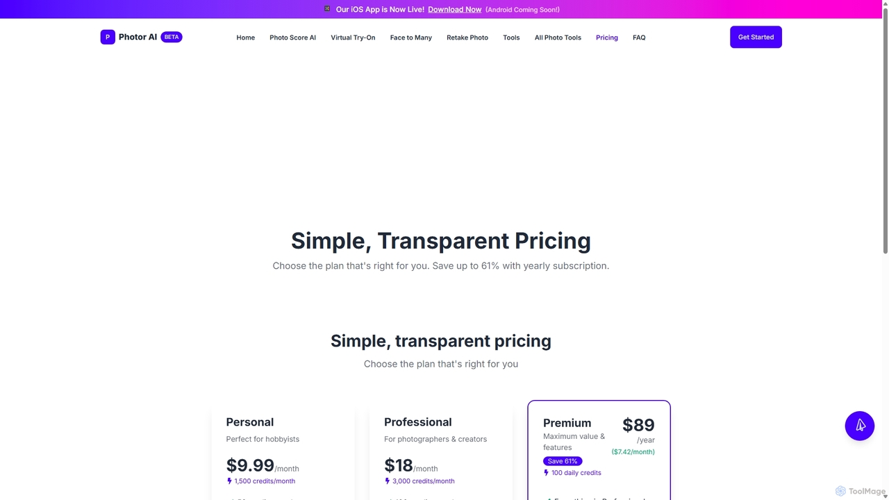 Pricing - PhotorAI for Photor