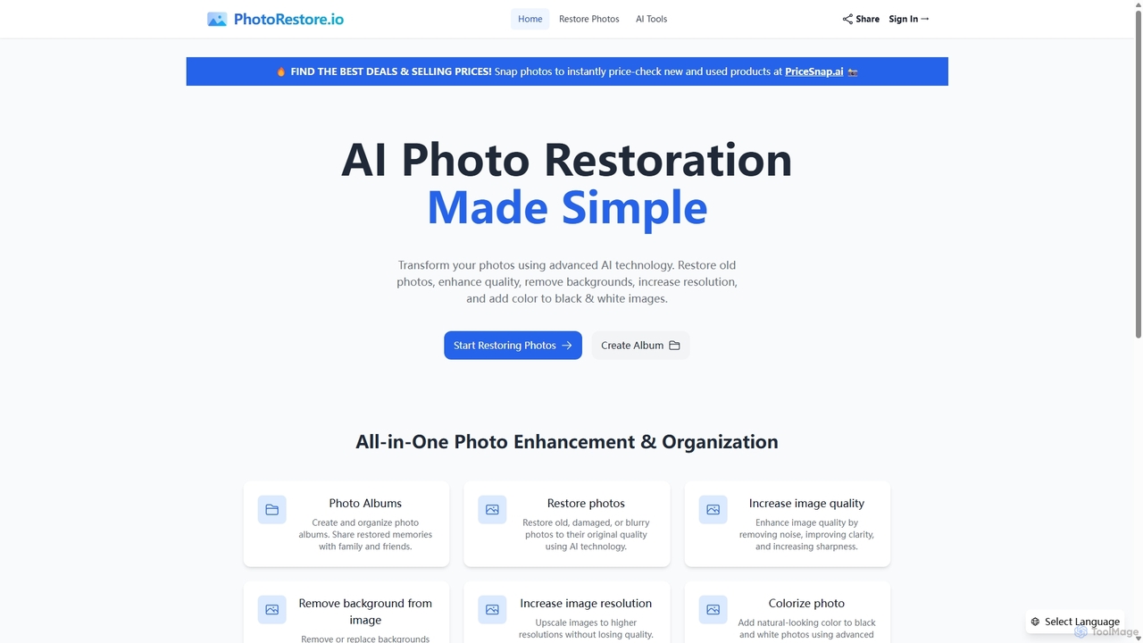 AI Photo Restoration & Album Management - Restore, Organize & Share Photos for PhotoRestore