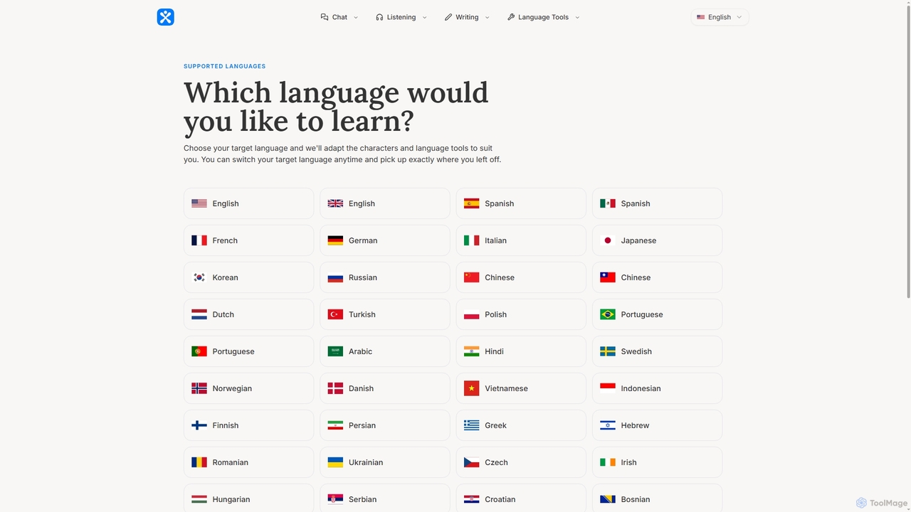 Supported Languages for Phrasium