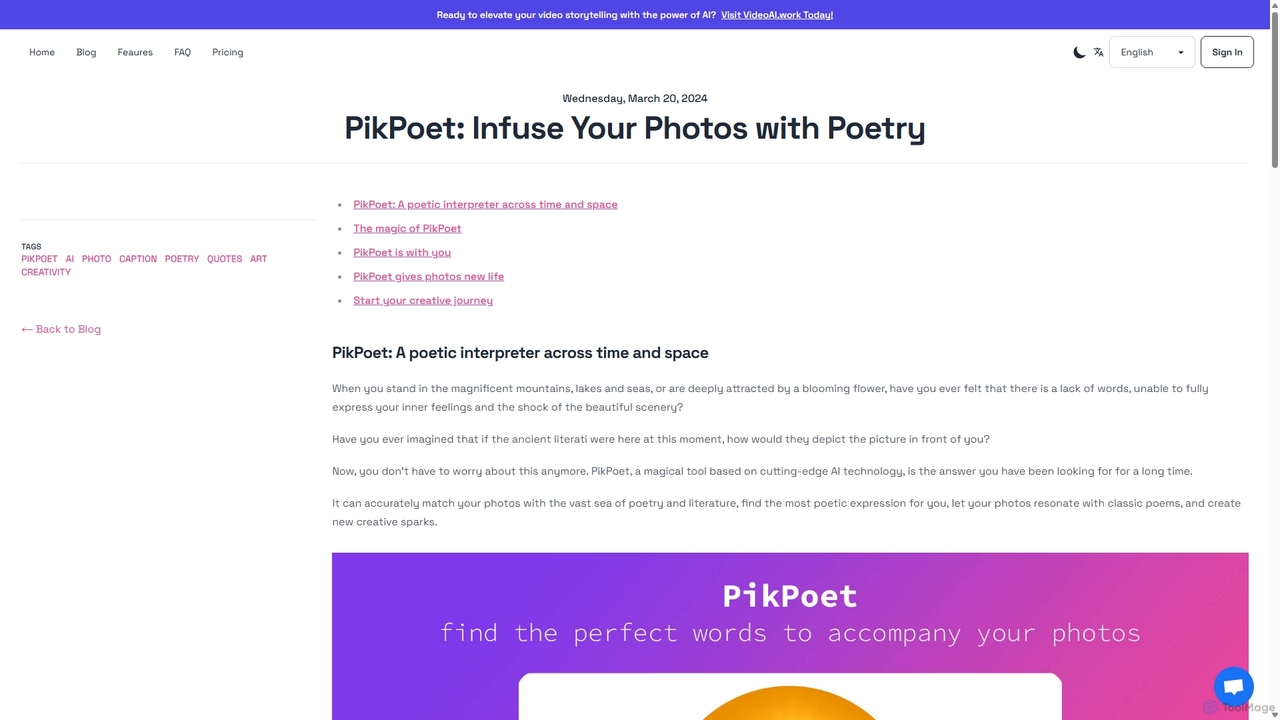 PikPoet: Infuse Your Photos with Poetry | PikPoet | Bridges the gap between your photos and perfect captions. for PikPoet