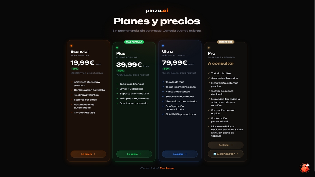 Planes y precios — pinza.ai for Pinza