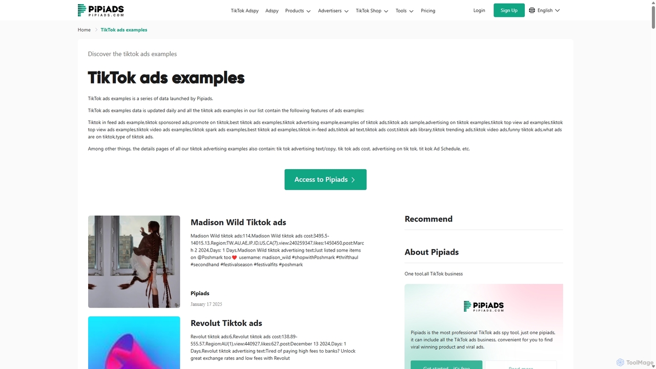 TikTok ads examples | #1 TikTok ads spy tool - Pipiads for Pipiads
