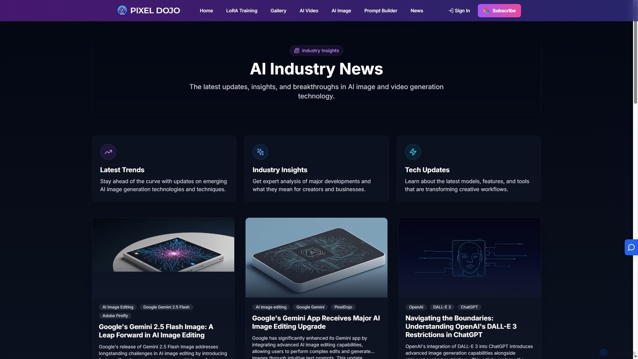 AI Industry News | PixelDojo for Pixeldojo