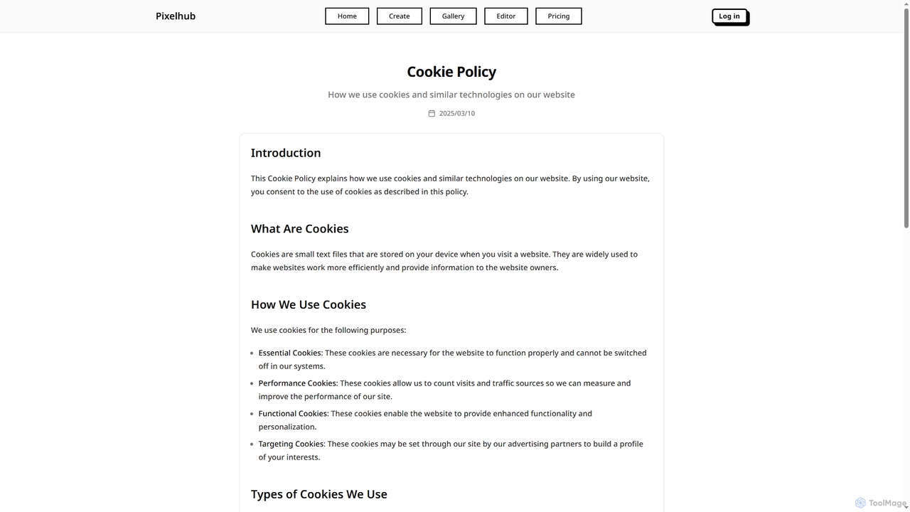 Cookie Policy | Pixelhub - AI Tools Platform for Pixelhub
