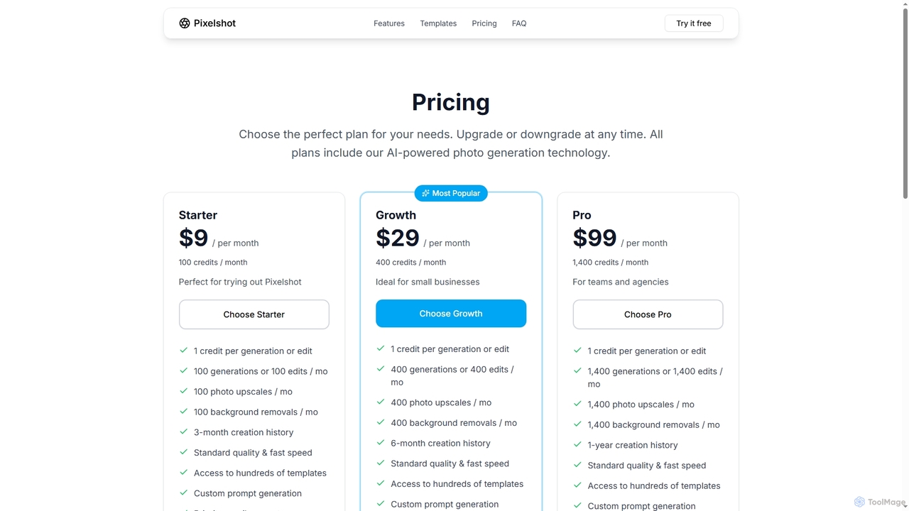 Pricing - Pixelshot for Pixelshot