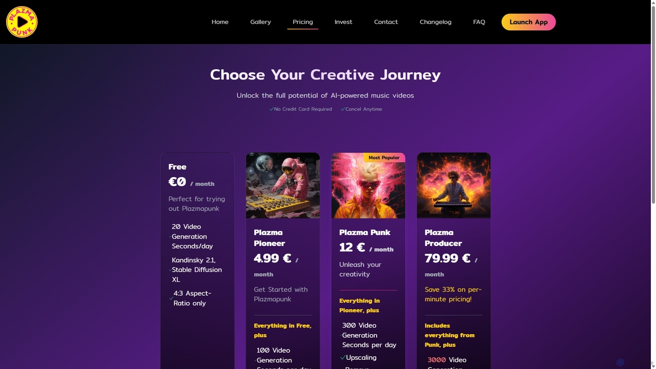 Pricing - Plazmapunk AI Music Video Generator for Plazmapunk