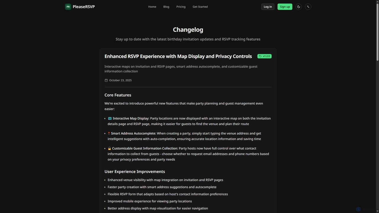 Changelog | PleaseRSVP - AI Party Invitation Generator for PleaseRSVP