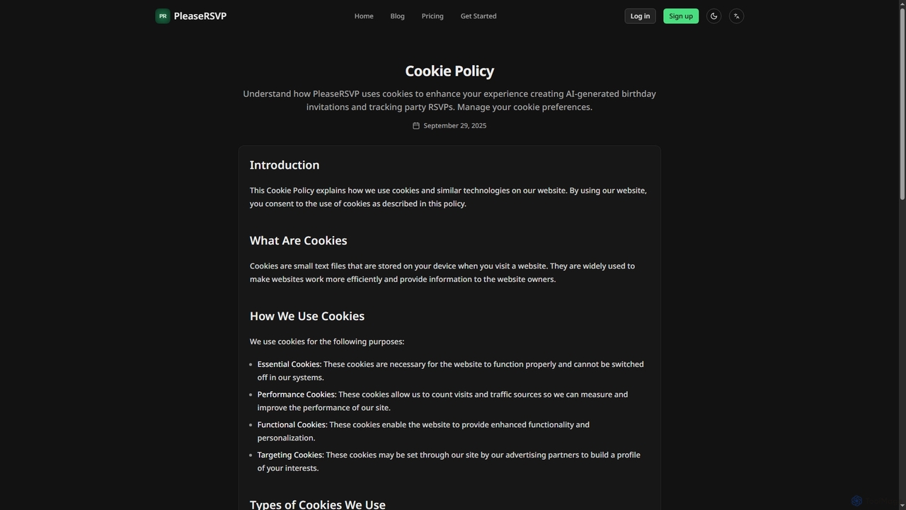 Cookie Policy | PleaseRSVP - AI Party Invitation Generator for PleaseRSVP