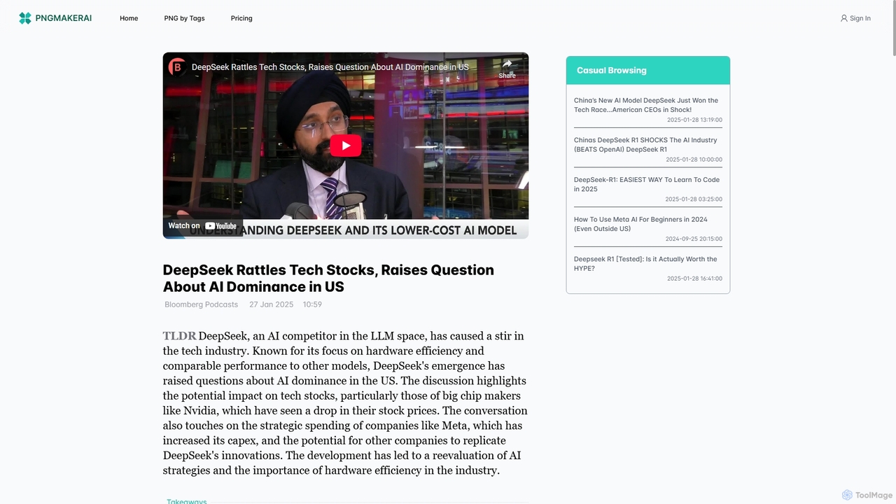DeepSeek Rattles Tech Stocks, Raises Question About AI Dominance in US for Pngmaker.ai