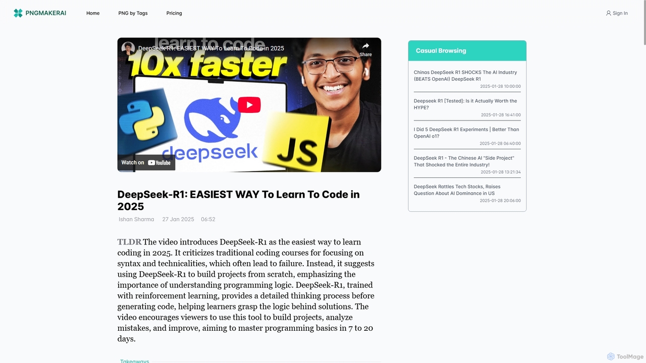 DeepSeek-R1: EASIEST WAY To Learn To Code in 2025 for Pngmaker.ai