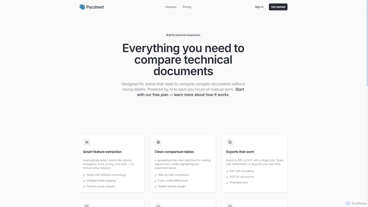 POCsheet Features – AI document comparison for vendors, RFPs and proposals for POCsheet