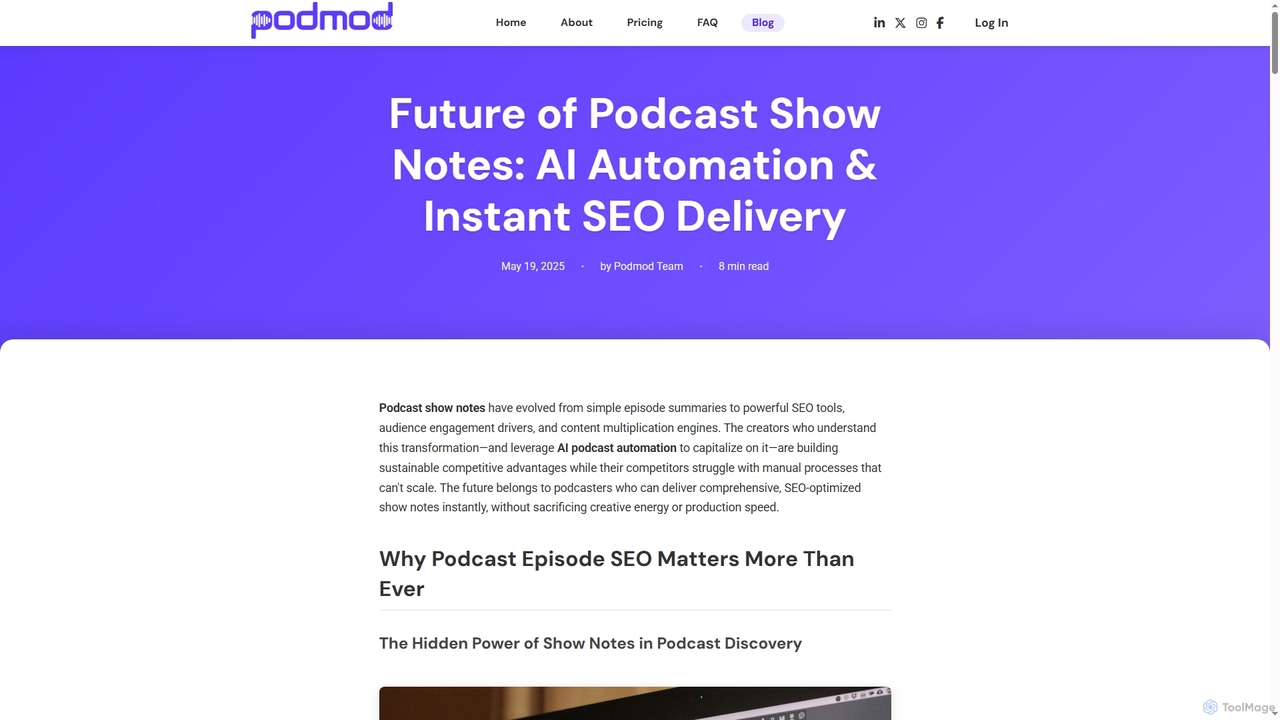 Future of Podcast Show Notes: AI Automation & Instant SEO Delivery - Podmod Blog for Podmod