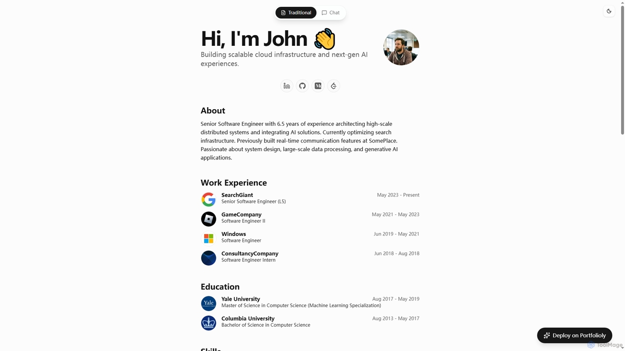 Portfolio Demo - See AI Generated Portfolio Examples | Portfolioly for Portfolioly