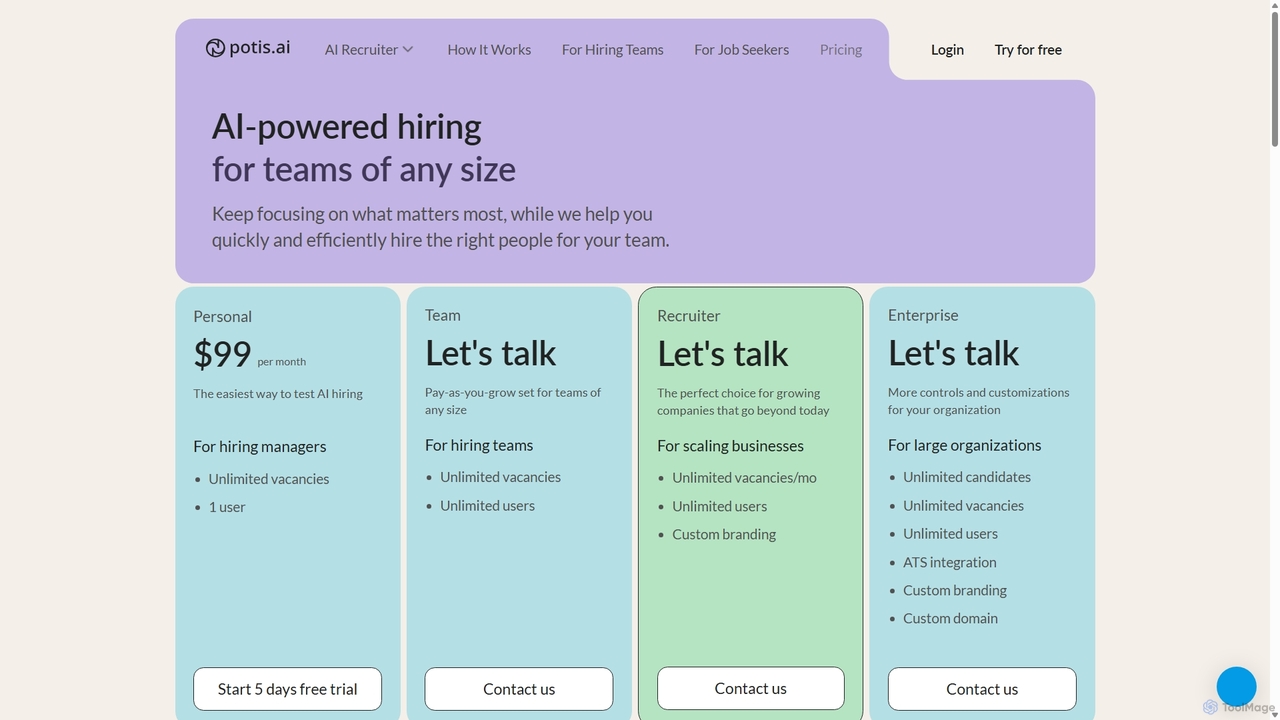 Affordable AI Recruitment: Potis.ai’s Pricing Tiers for Every Business for Potis.AI