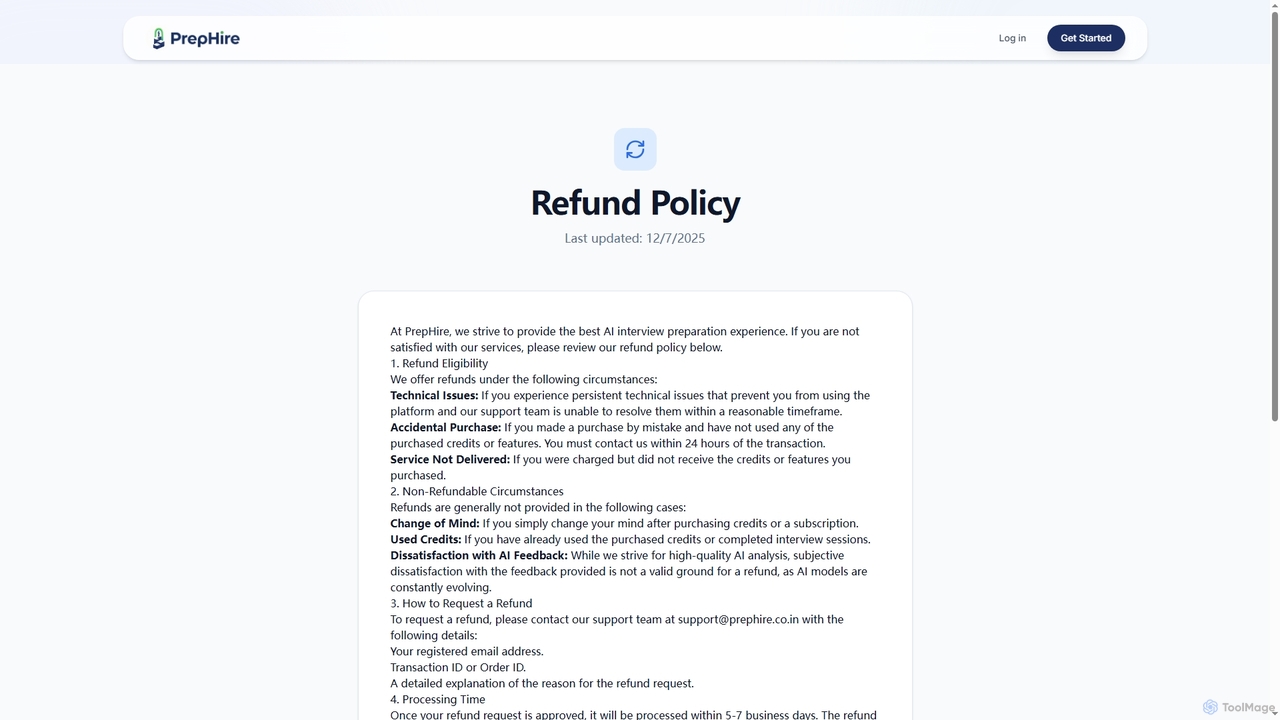 Refund Policy | PrepHire for PrepHire