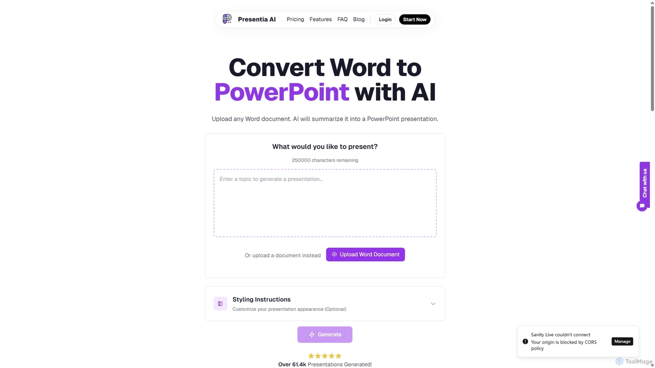 Convert Word to PowerPoint with AI for Presentia AI