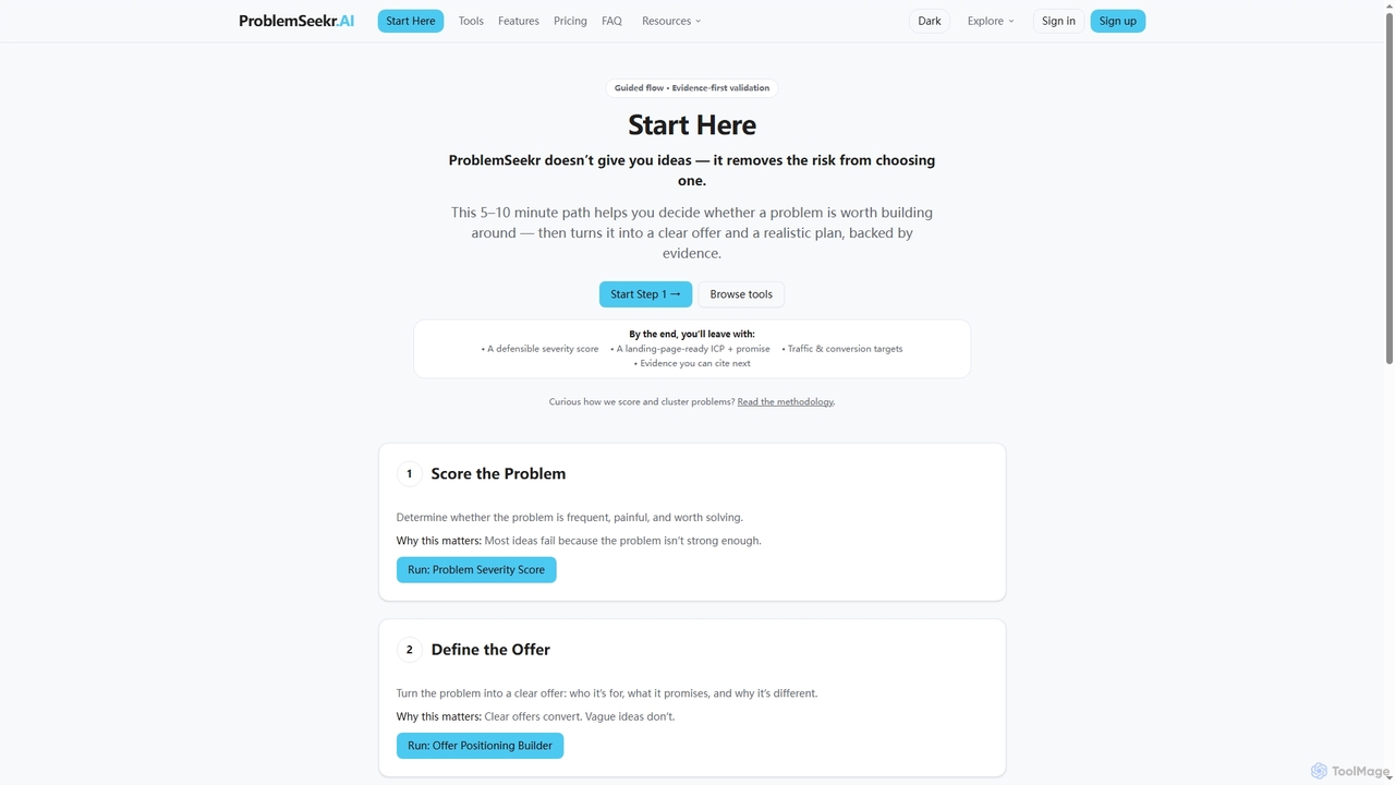 Start Here: Validate Your SaaS Idea (Evidence-First) | ProblemSeekr • ProblemSeekr.AI for ProblemSeekr