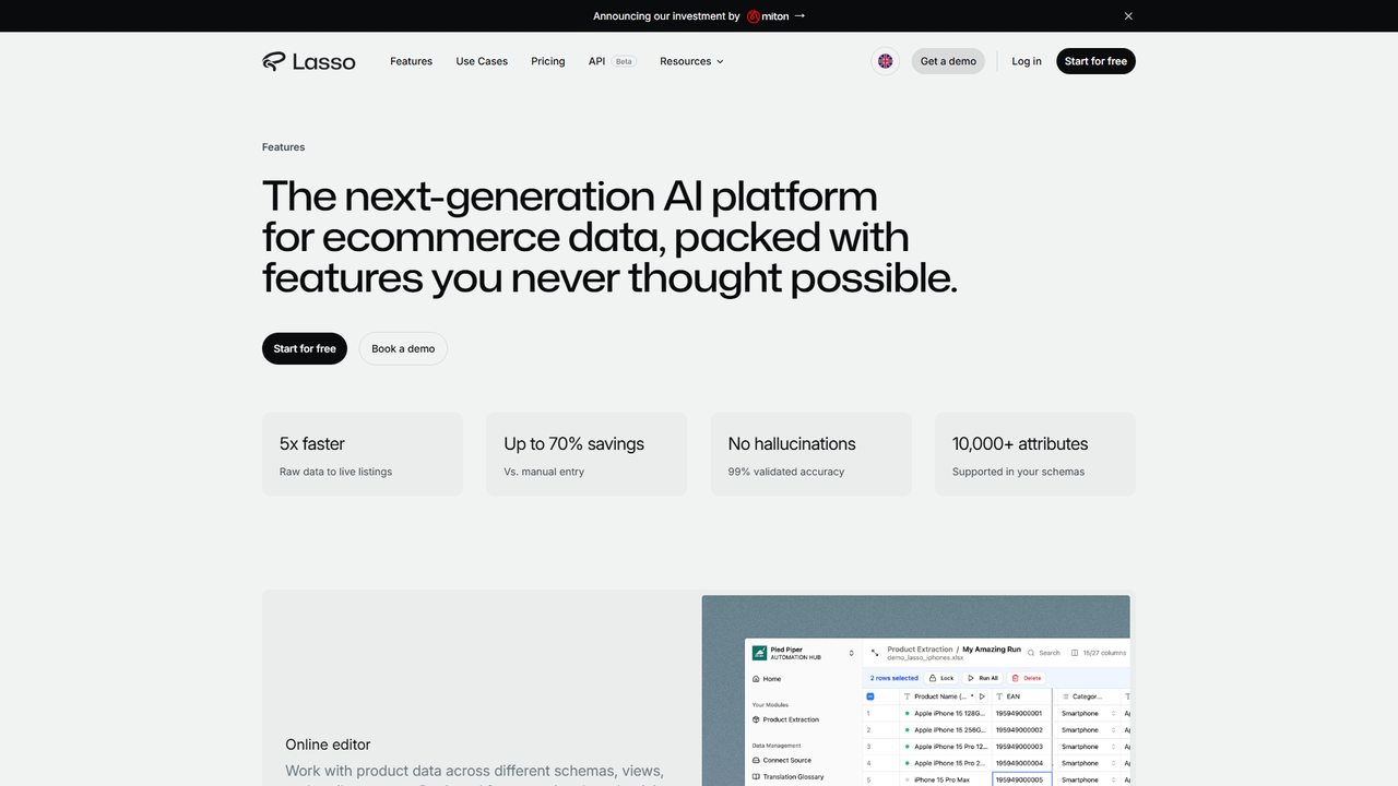 Features — AI for Ecommerce Product Data Enrichment | Lasso for ProductLasso