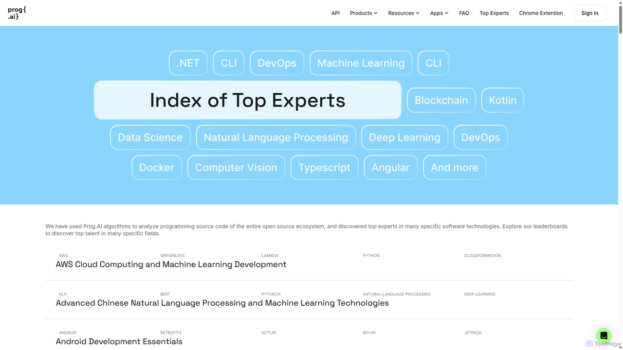 Index of Top Experts for Prog.AI