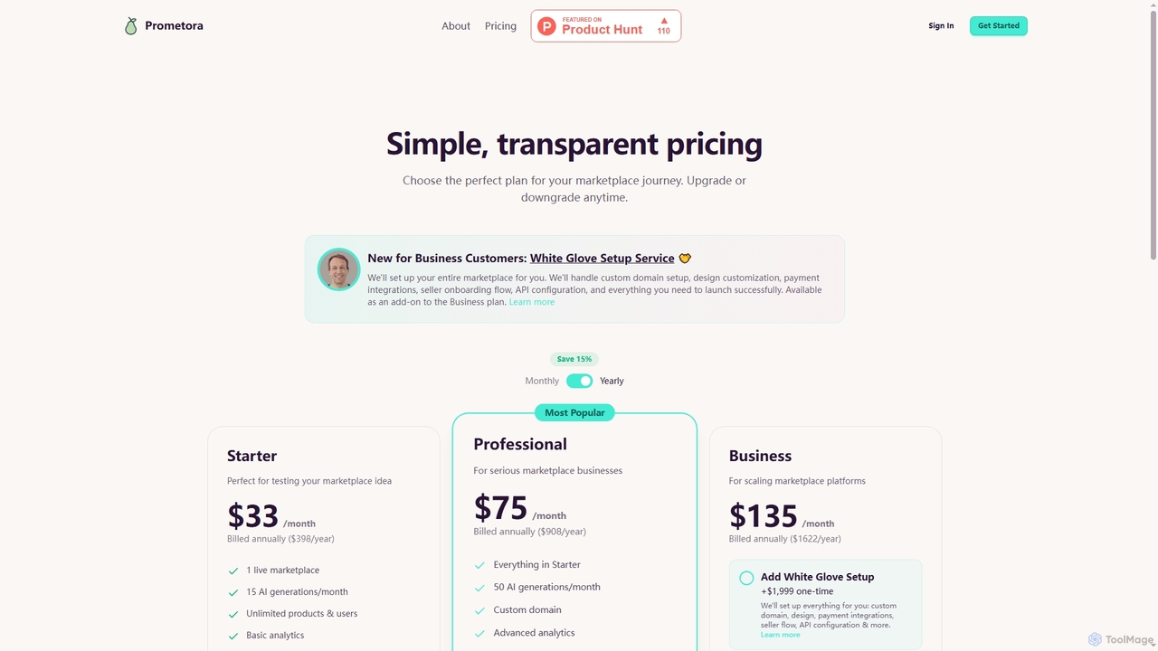 Pricing - Prometora | Simple, Transparent Marketplace Builder Pricing for Prometora