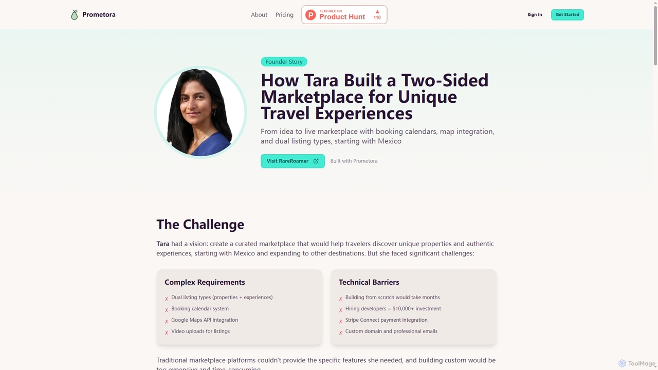 Tara's Story: Building a Travel Marketplace with Booking & Maps | Prometora for Prometora