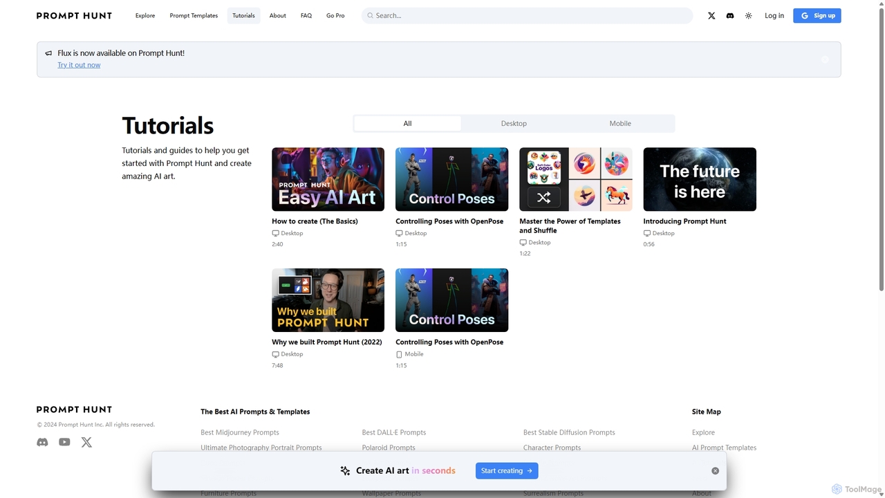 Tutorials | Prompt Hunt - Your home for exploring, creating, and sharing AI art for Prompt Hunt