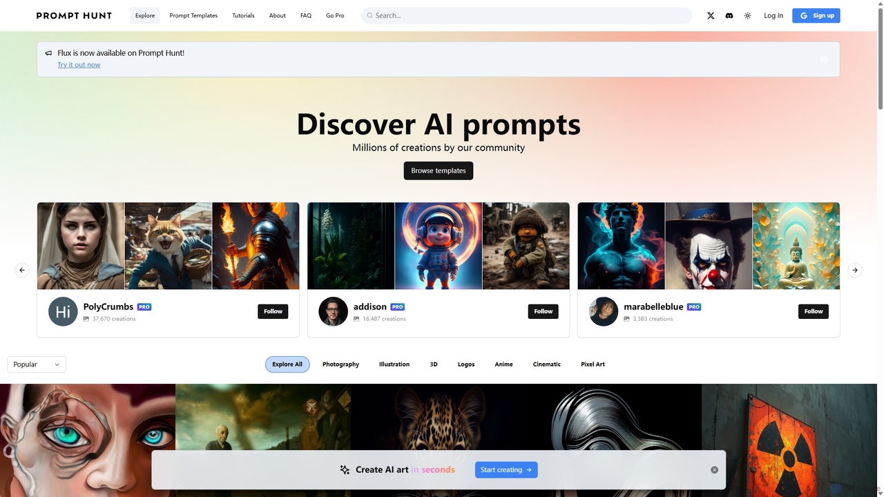 Home | Prompt Hunt - Your home for exploring, creating, and sharing AI art for Prompt Hunt