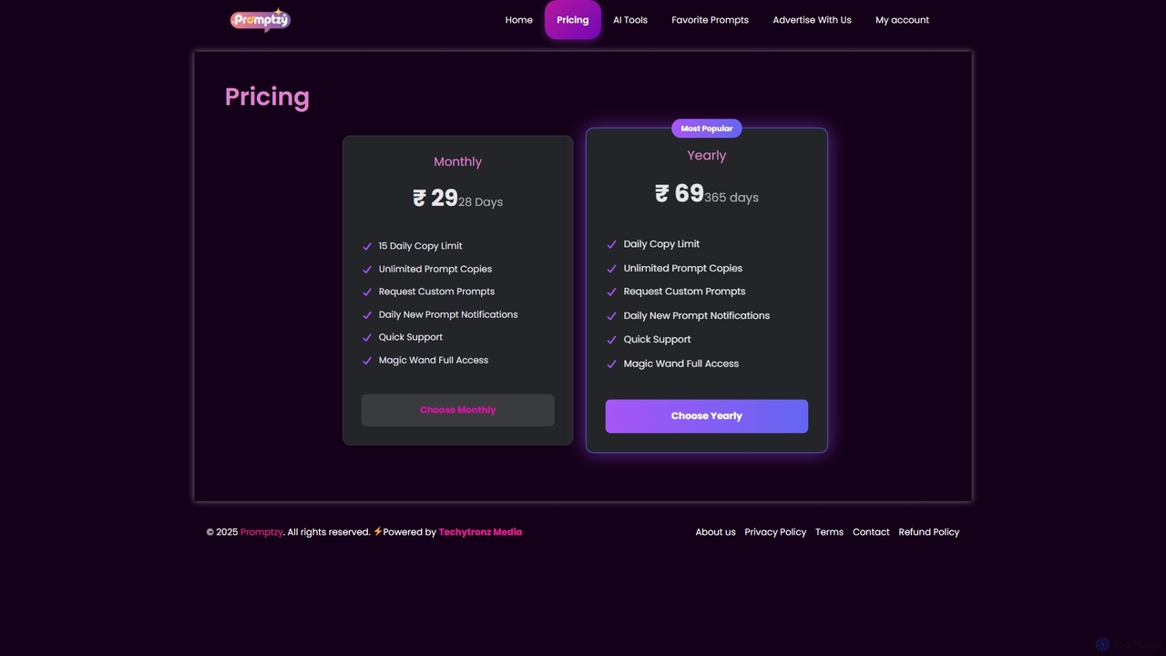 Pricing - promptzy.site for Promptzy