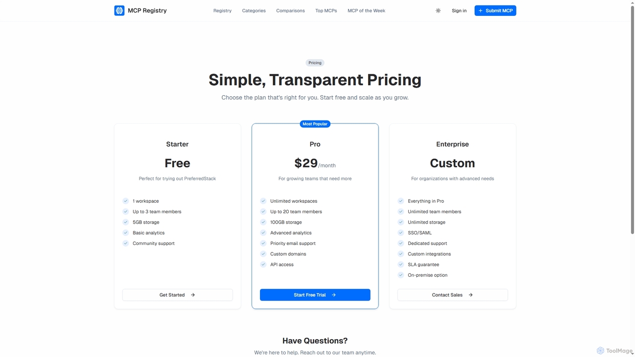 Pricing | Public MCP Registry for Public MCP Registry