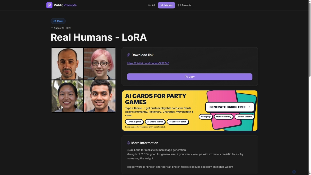 real-humans-sdxl-lora - AI Model | Public Prompts for Public Prompts