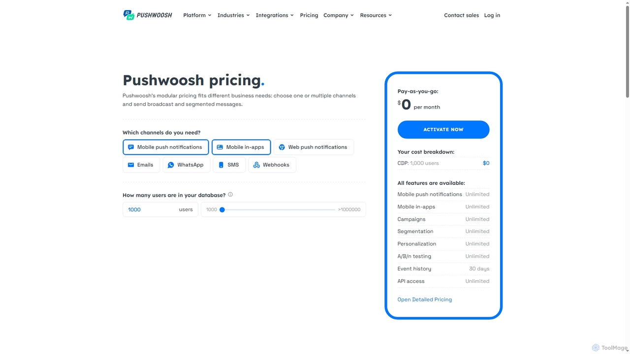Pushwoosh pricing for Pushwoosh