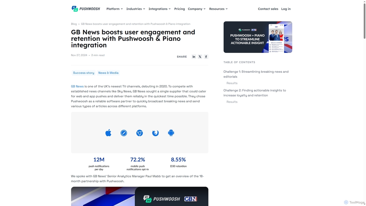 Boosting Engagement: GB News with Pushwoosh & Piano for Pushwoosh
