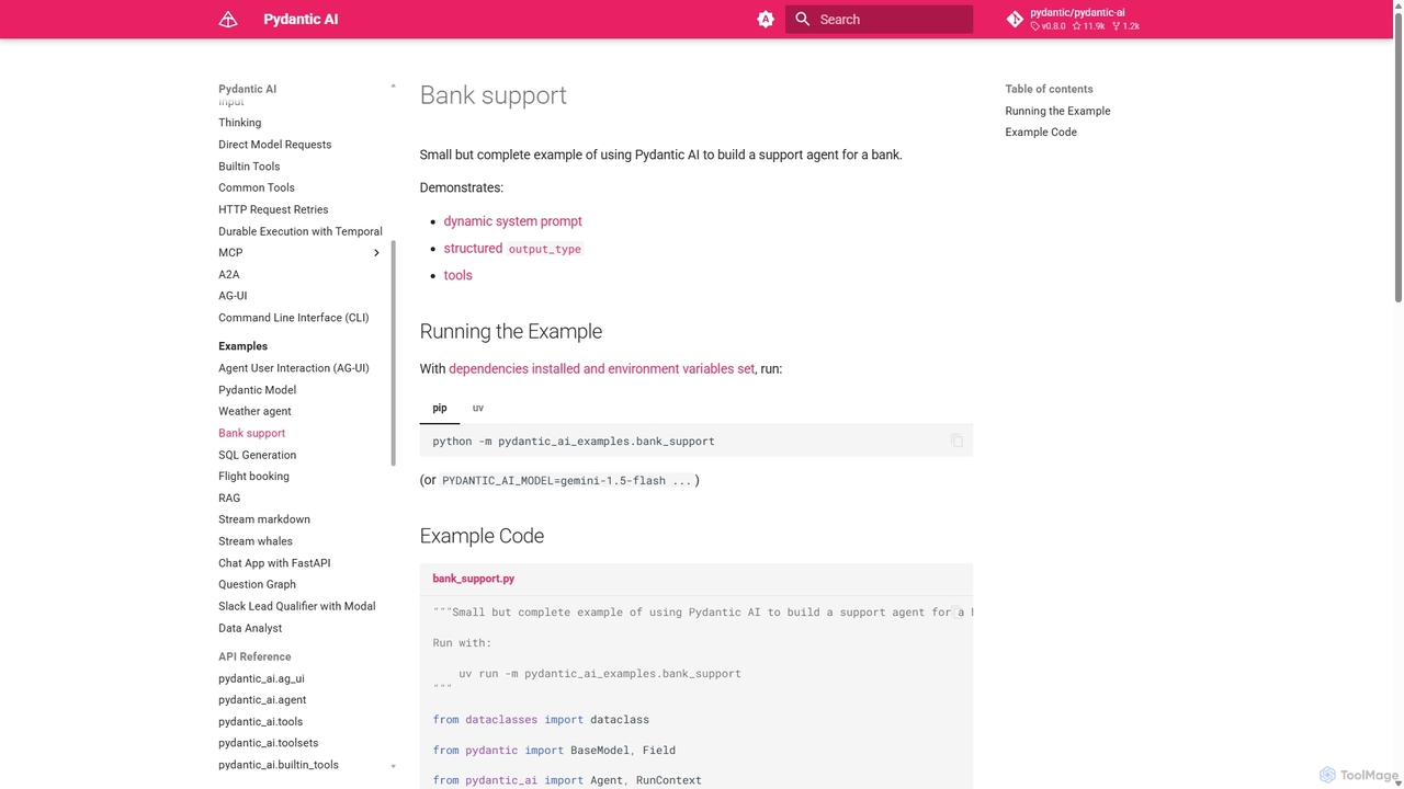 Bank support - Pydantic AI for Pydantic AI