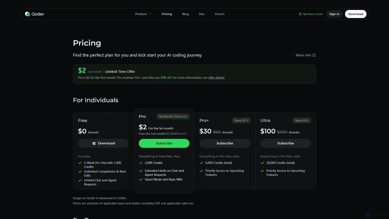Pricing | Qoder - The Agentic Coding Platform for Qoder