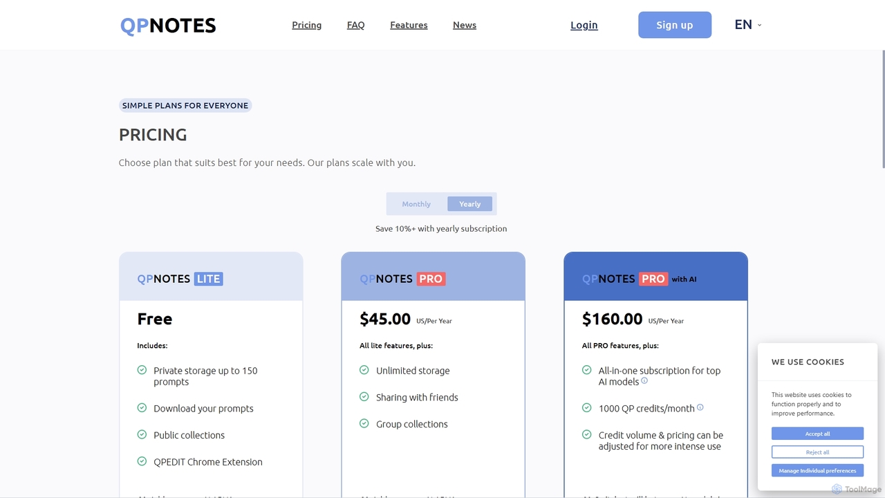 QPNOTES Pricing for QPNOTES