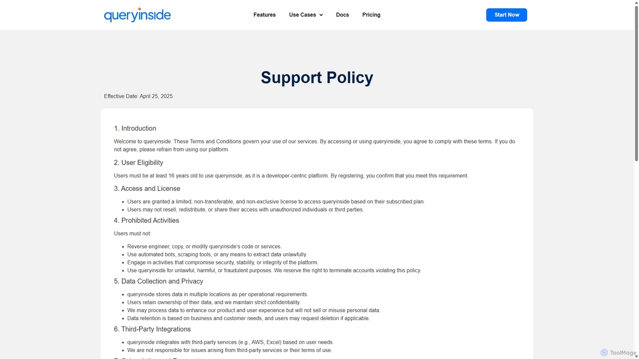 Support Policy - queryinside for Queryinside