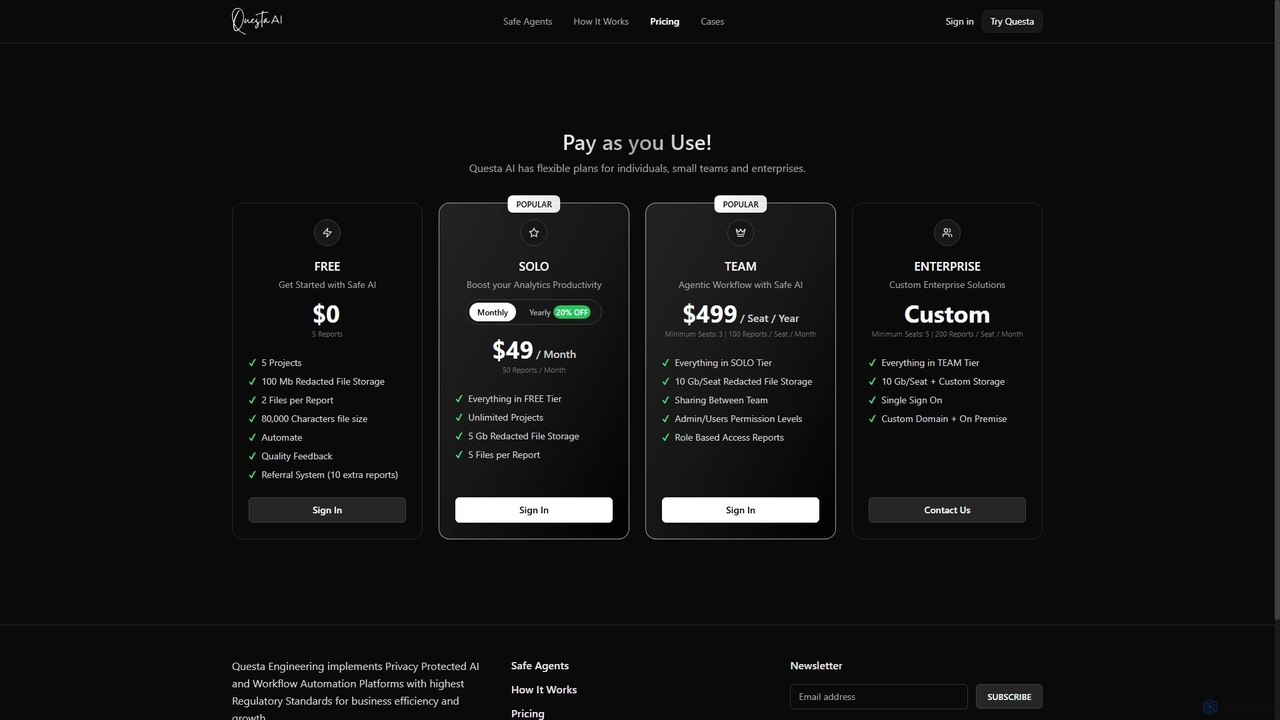 Questa AI Price – Faster, Safe and Accurate AI Compliance for Questa AI