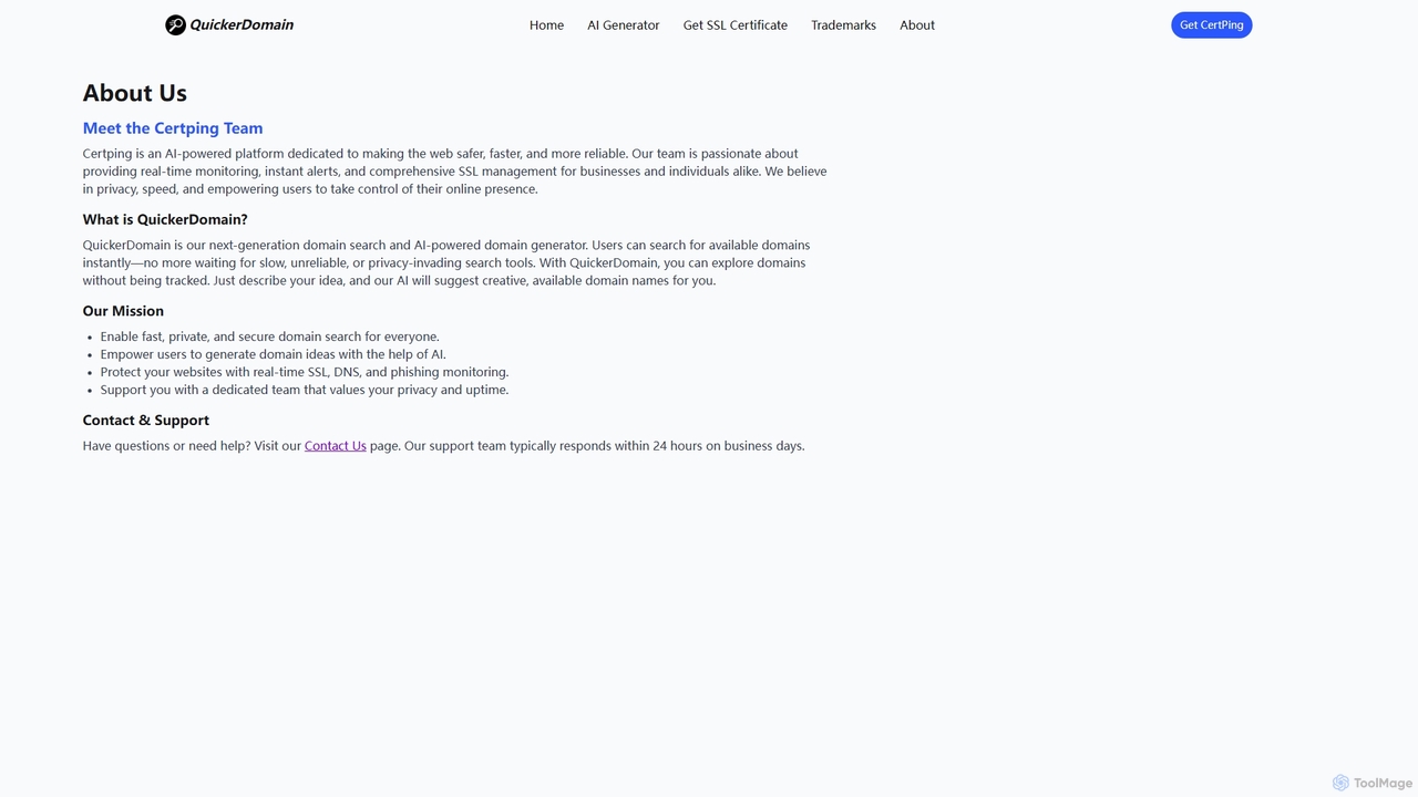 QuickerDomain | Certping Domain Search Engine – AI Domain Search, Generator & WHOIS Lookup for Quickerdomain