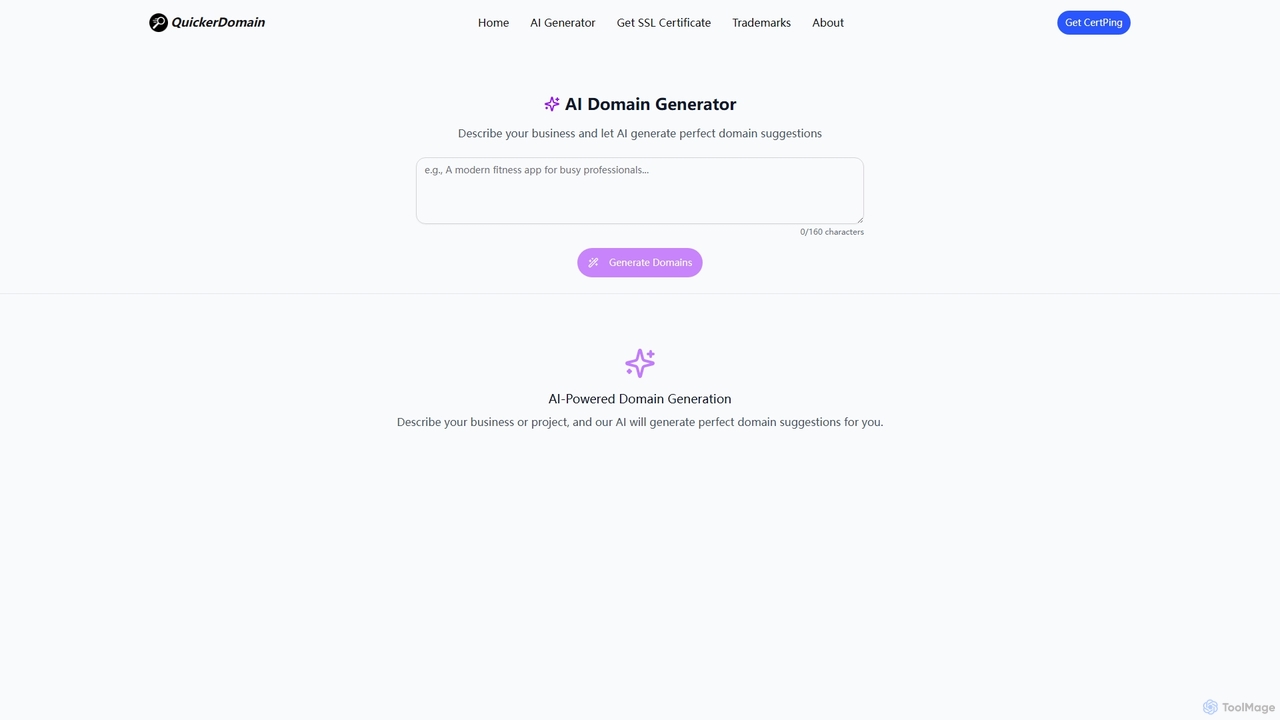 QuickerDomain | Certping Domain Search Engine – AI Domain Search, Generator & WHOIS Lookup for Quickerdomain