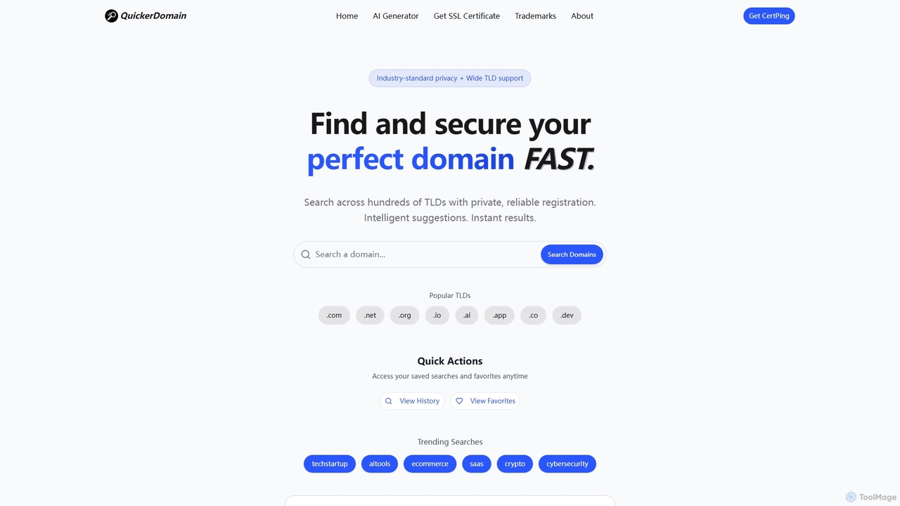 QuickerDomain – AI Domain Search, Generator & WHOIS Lookup for Quickerdomain