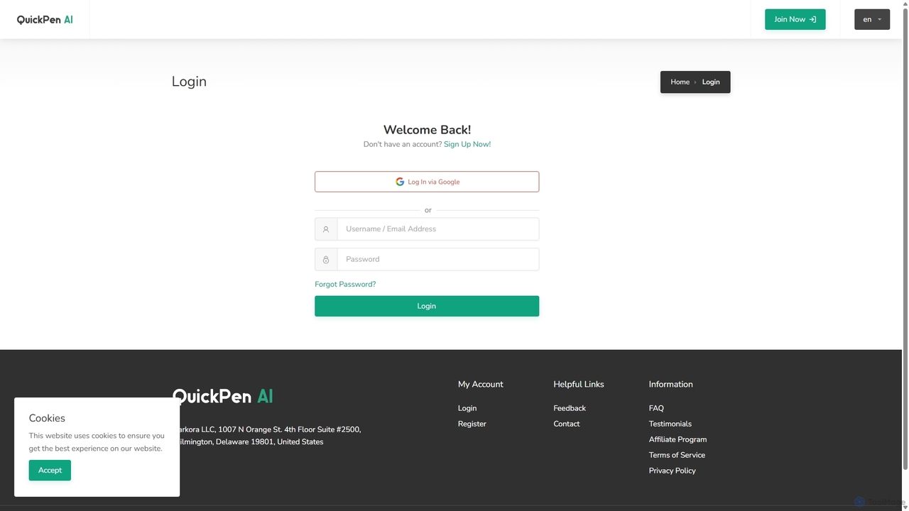 Login - QuickPen AI - AI Content Creation Made Simple by Markora LLC for QuickPen AI