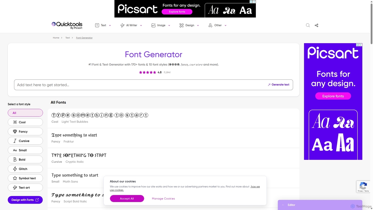 Font Generator - Fancy Text (𝒞𝑜𝓅𝓎 𝒶𝓃𝒹 𝒫𝒶𝓈𝓉𝑒) | Quicktools by Picsart for Quicktools by Picsart