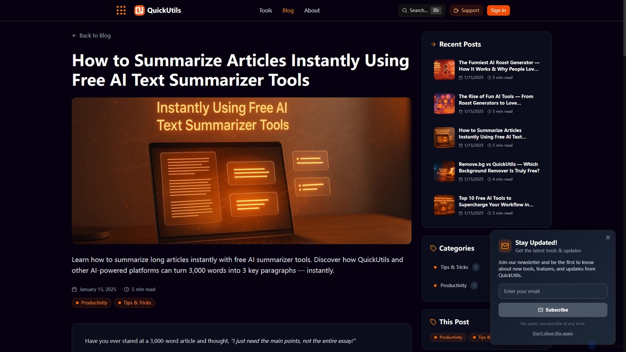 How to Summarize Articles Instantly Using Free AI Text Su... for QuickUtils