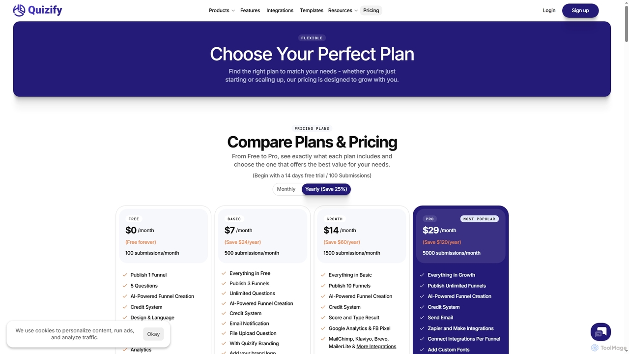 Pricing & Plans | Quizify - Best Quiz Builder Plateform for Quizify