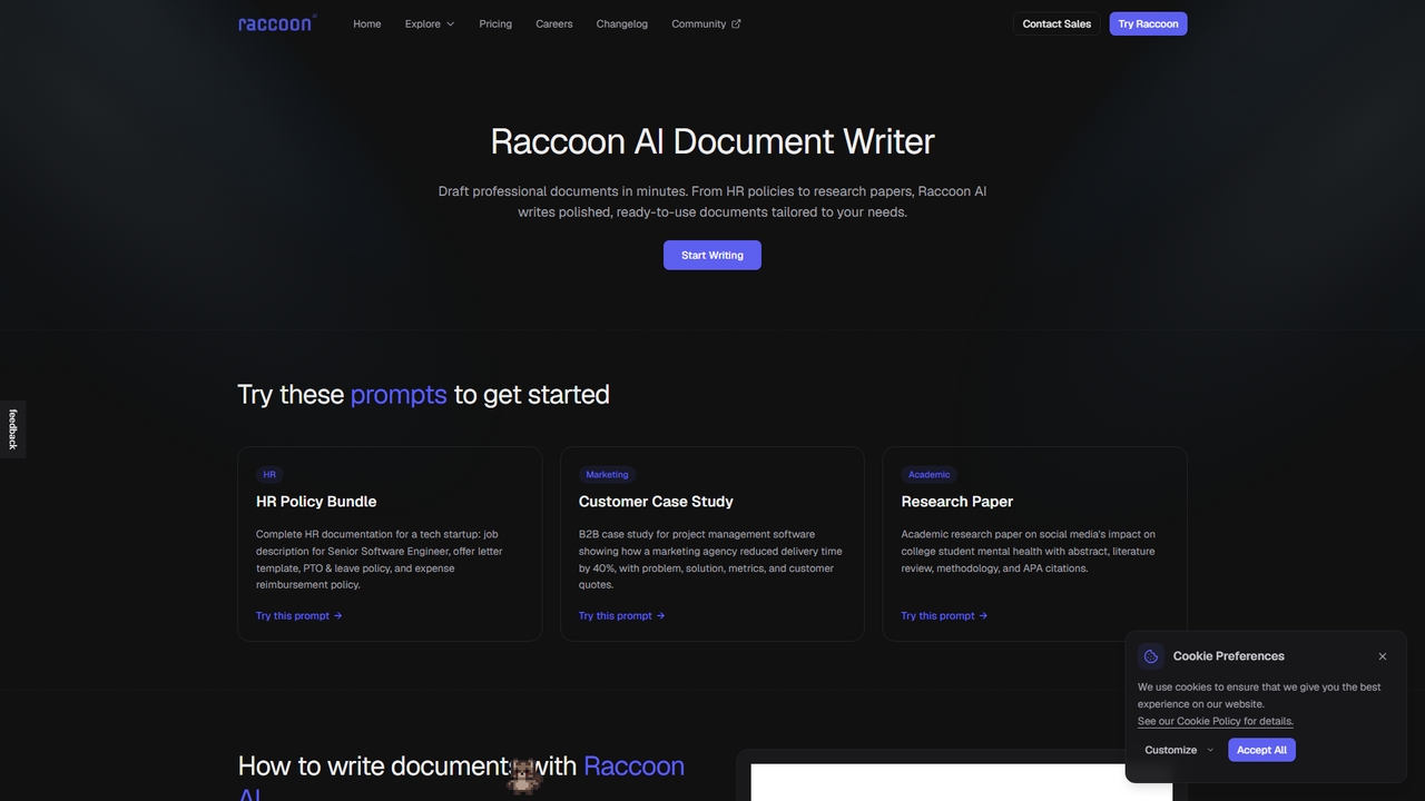 Raccoon AI Document Writer for Raccoon AI