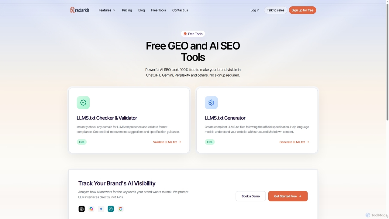 Free GEO and AI SEO Tools - Radarkit for Radarkit