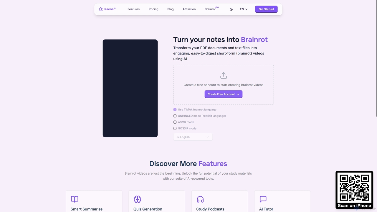 PDF To Brainrot - Transform Boring PDFs into Brainrot Video for Raena AI