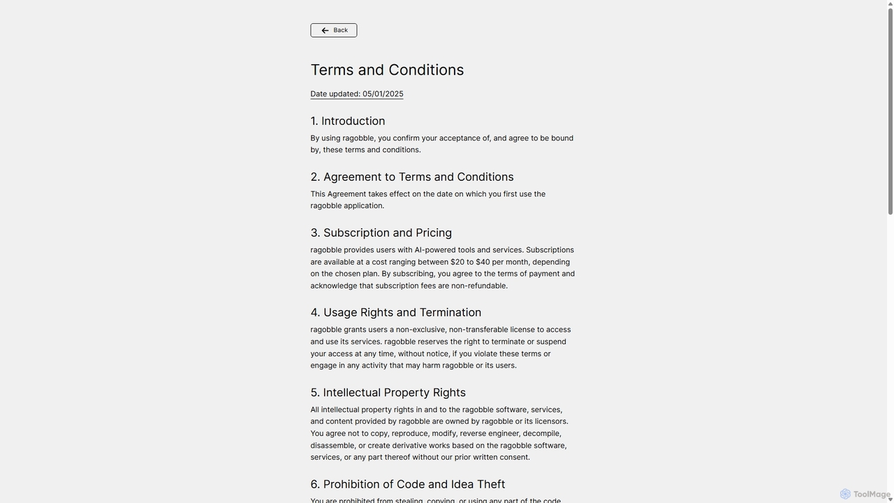 ragobble - Terms of Service for Ragobble