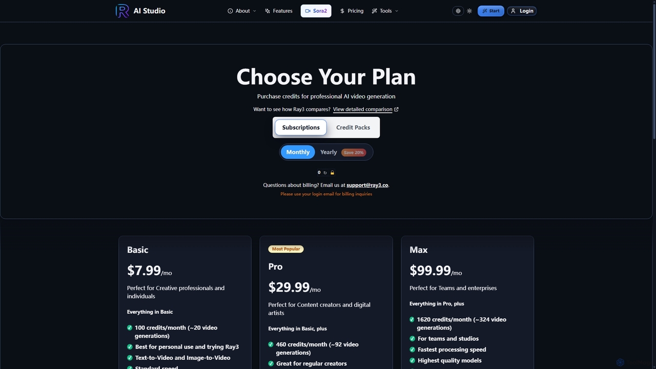 Ray3 AI | Pricing Plans for Ray3